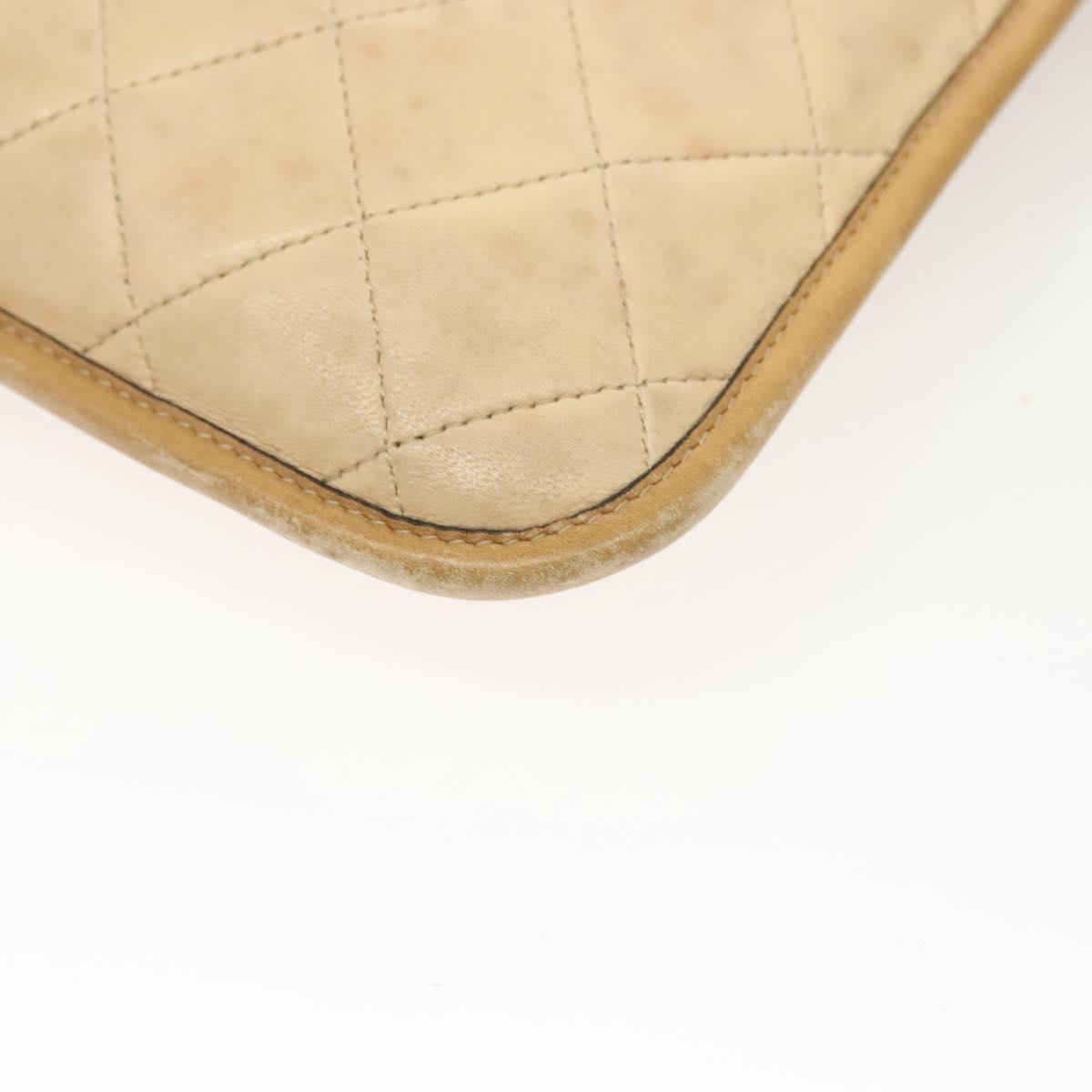 CHANEL Chain Shoulder Bag Lamb Skin Beige Gold CC Auth bs26856