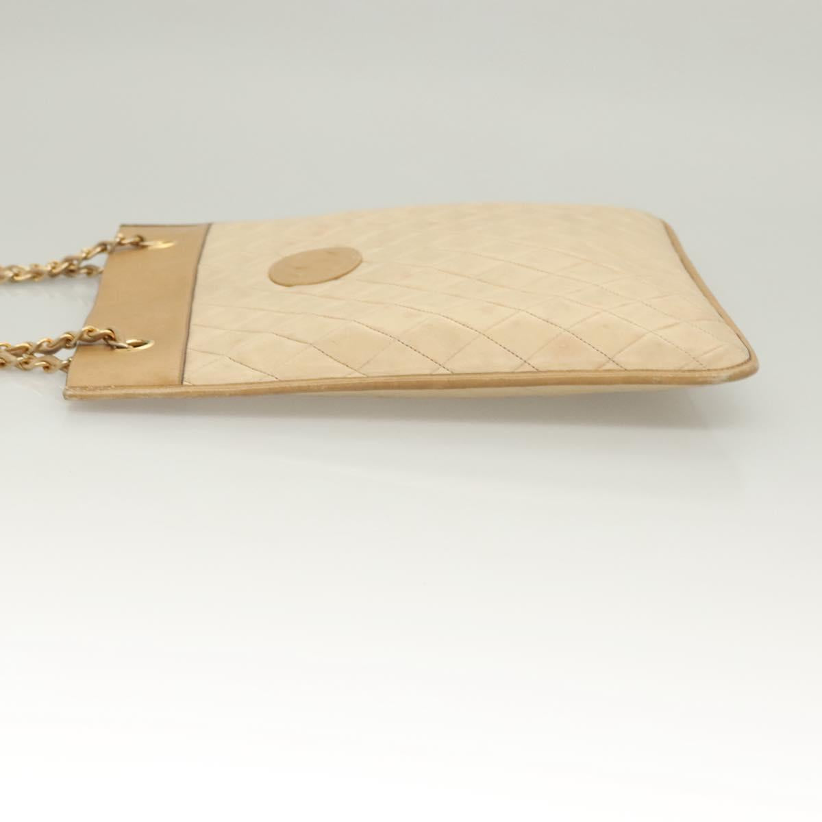 CHANEL Chain Shoulder Bag Lamb Skin Beige Gold CC Auth bs26856