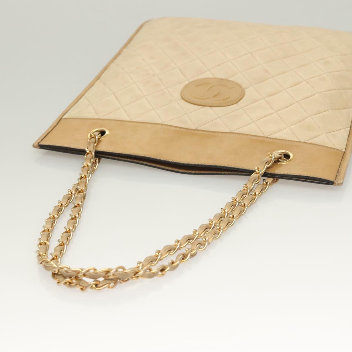 CHANEL Chain Shoulder Bag Lamb Skin Beige Gold CC Auth bs26856