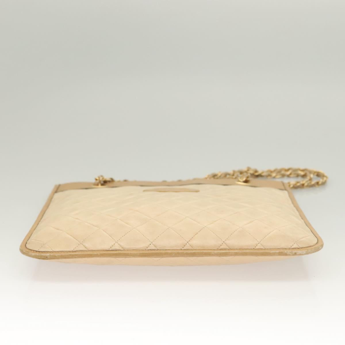 CHANEL Chain Shoulder Bag Lamb Skin Beige Gold CC Auth bs26856