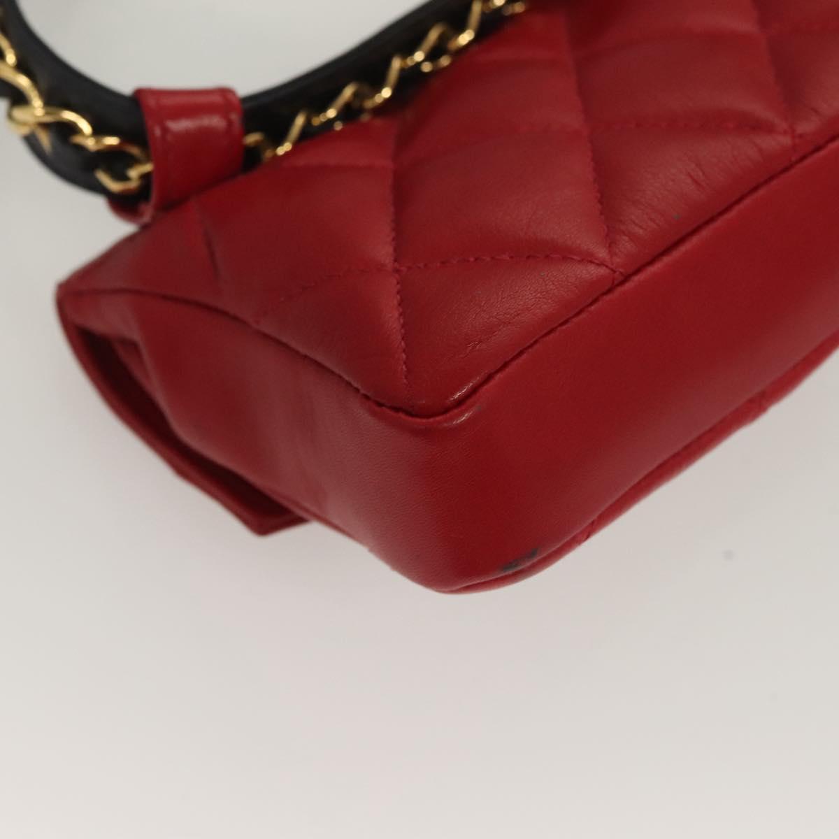 CHANEL Matelasse Waist bag Lamb Skin Red Gold Green CC Auth bs26866