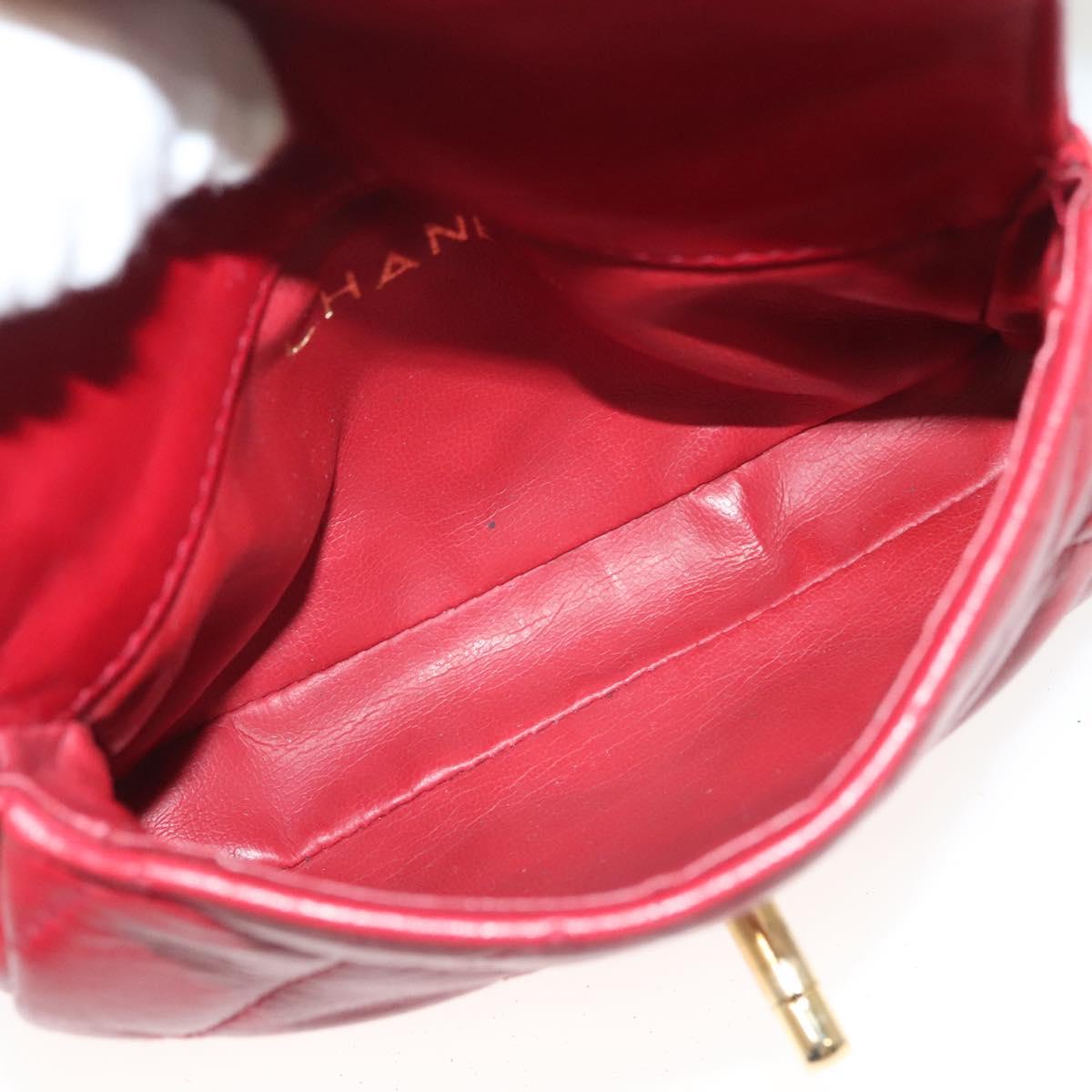 CHANEL Matelasse Waist bag Lamb Skin Red Gold Green CC Auth bs26866