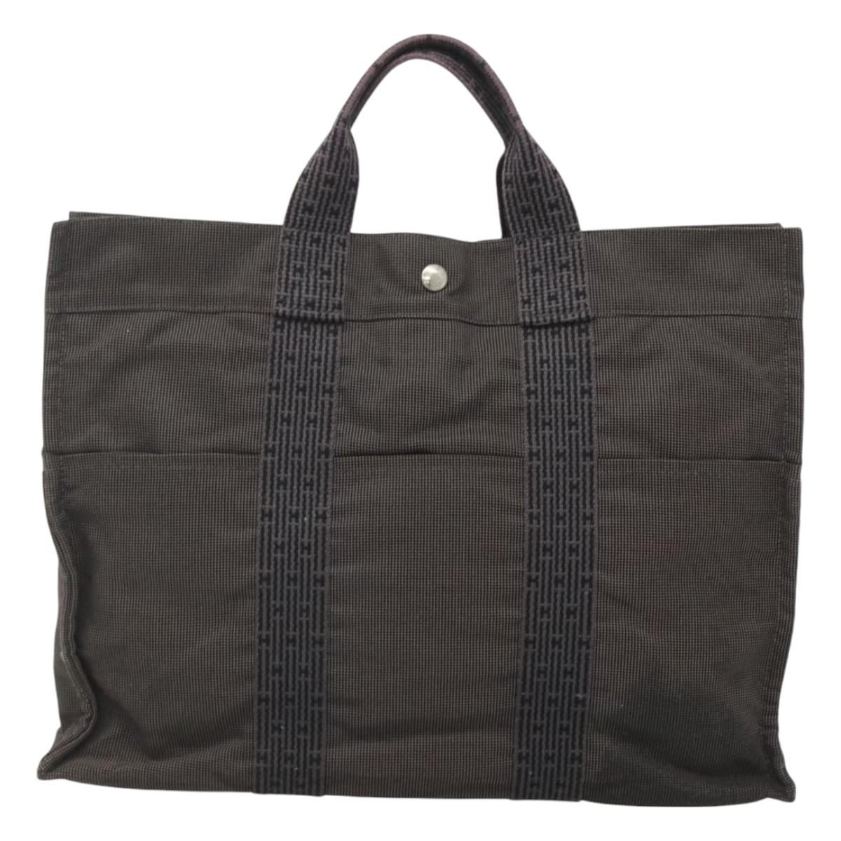 HERMES Her Line MM Hand Bag Canvas Gray Auth bs26875