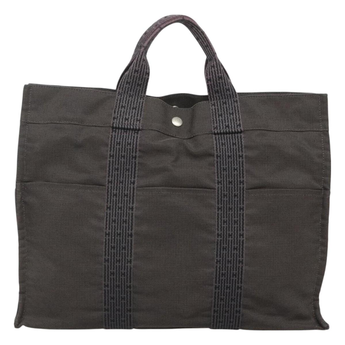 HERMES Her Line MM Hand Bag Canvas Gray Auth bs26875