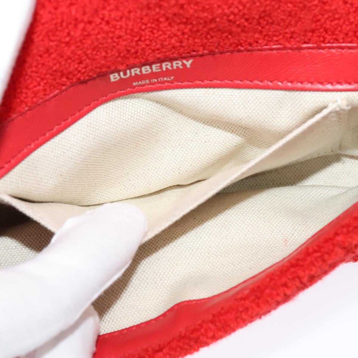 BURBERRY Chain Shoulder Bag pile Red Silver Auth bs26879