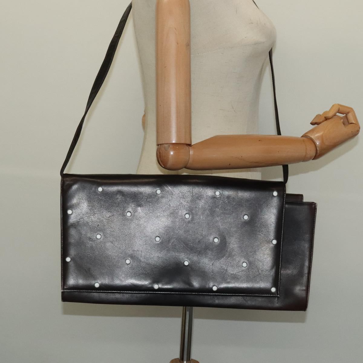 Gianni Versace Shoulder Bag Leather Brown Silver Auth bs26882