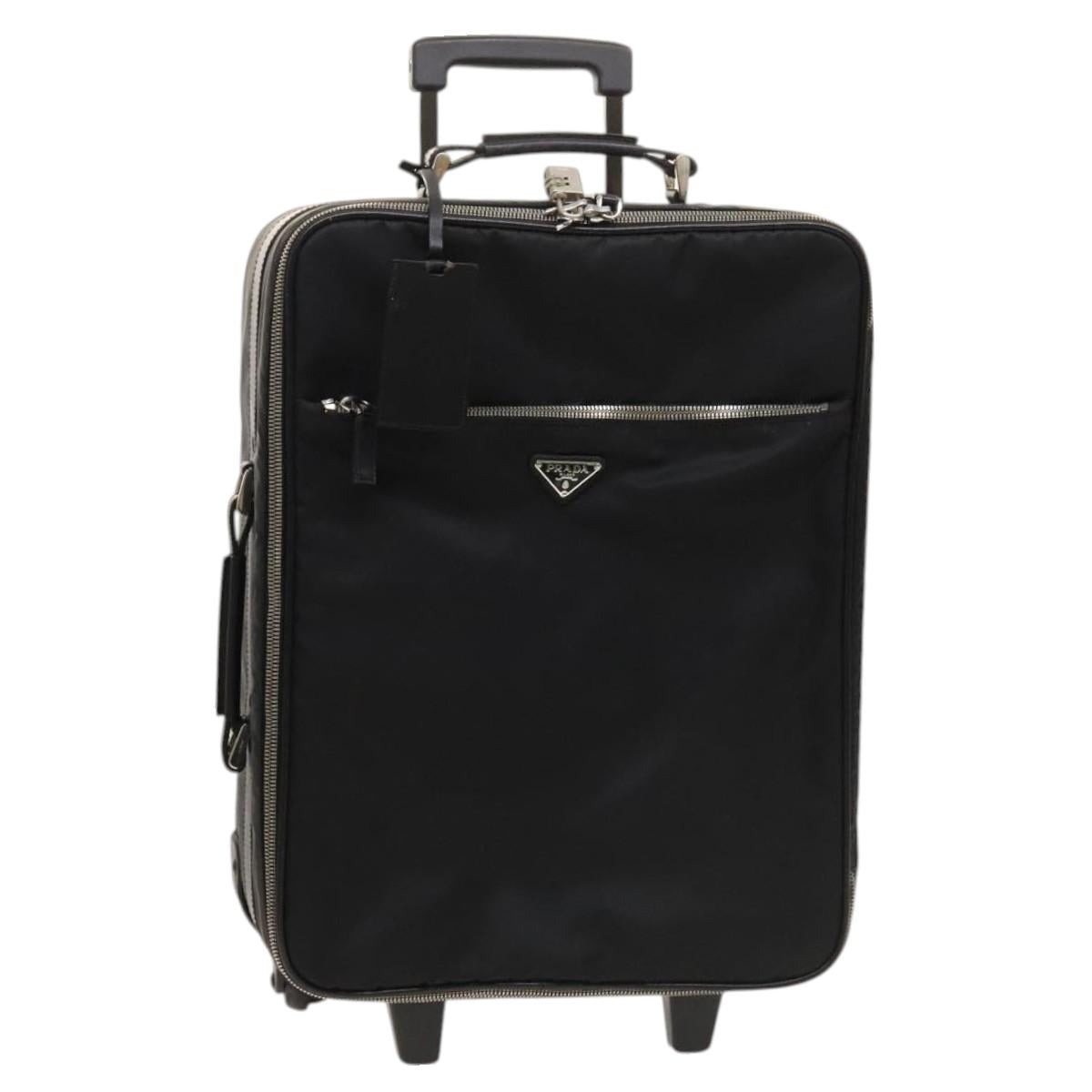 PRADA Carry Case Suitcase Nylon Leather Black Silver Auth bs26888
