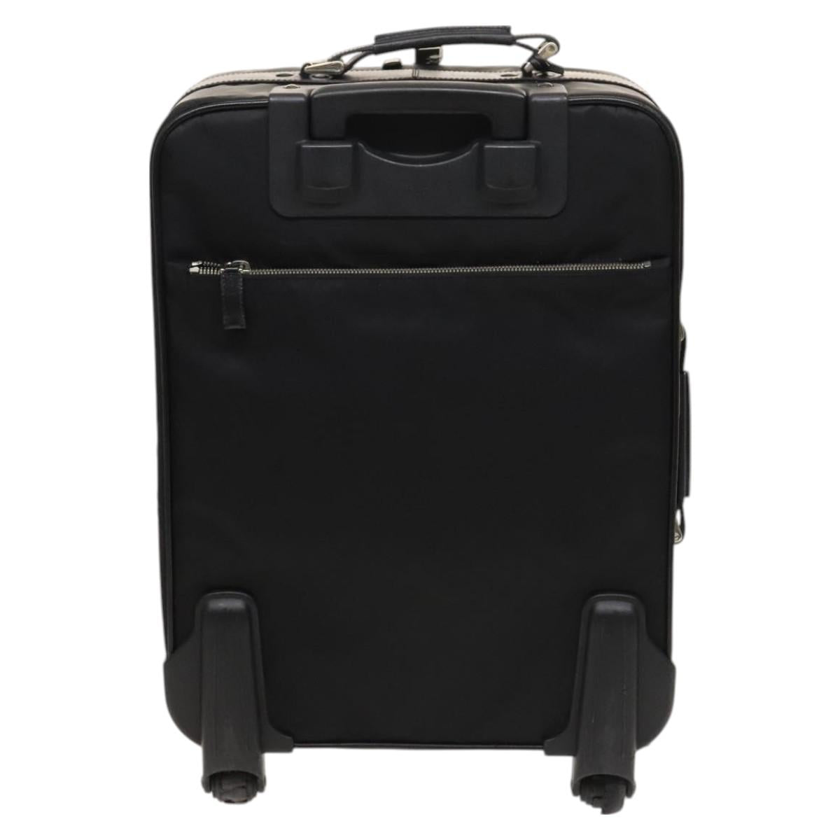 PRADA Carry Case Suitcase Nylon Leather Black Silver Auth bs26888