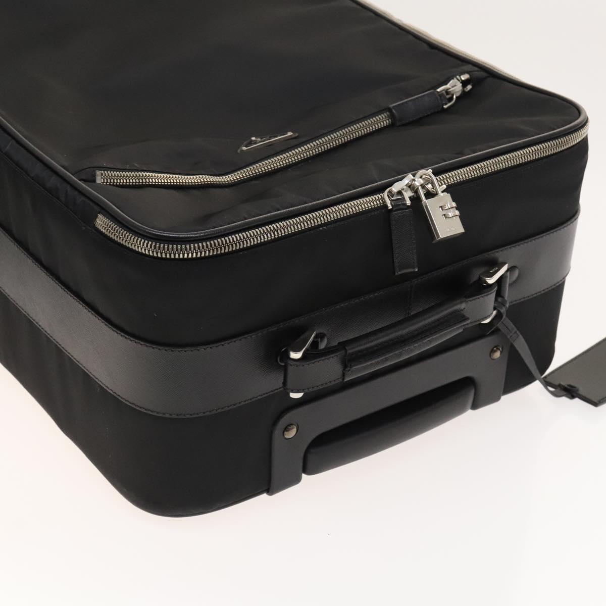 PRADA Carry Case Suitcase Nylon Leather Black Silver Auth bs26888