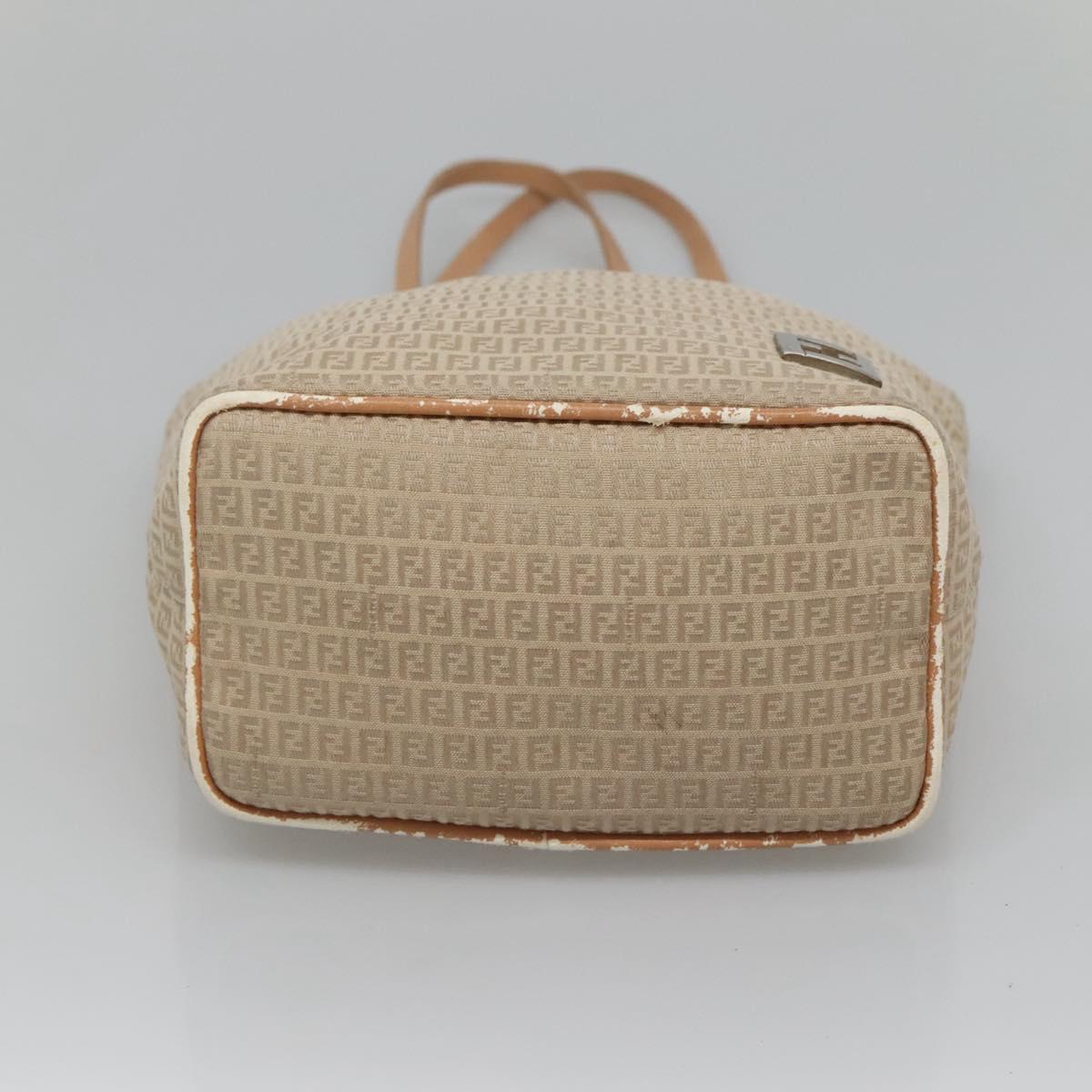 FENDI Zucchino Canvas Hand Bag Nylon Beige Silver Auth bs26890