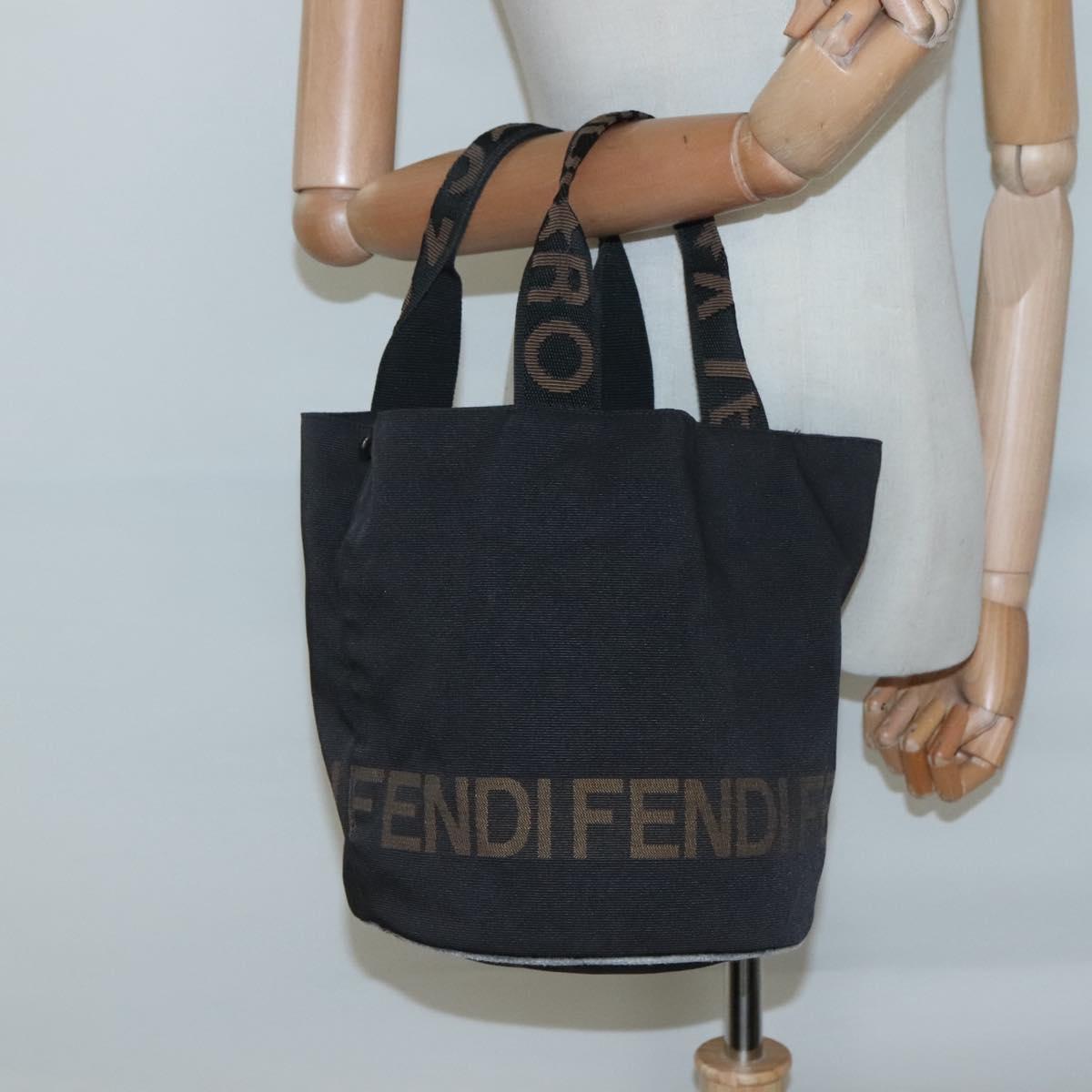 FENDI Hand Bag Nylon Black Brown Auth bs26891