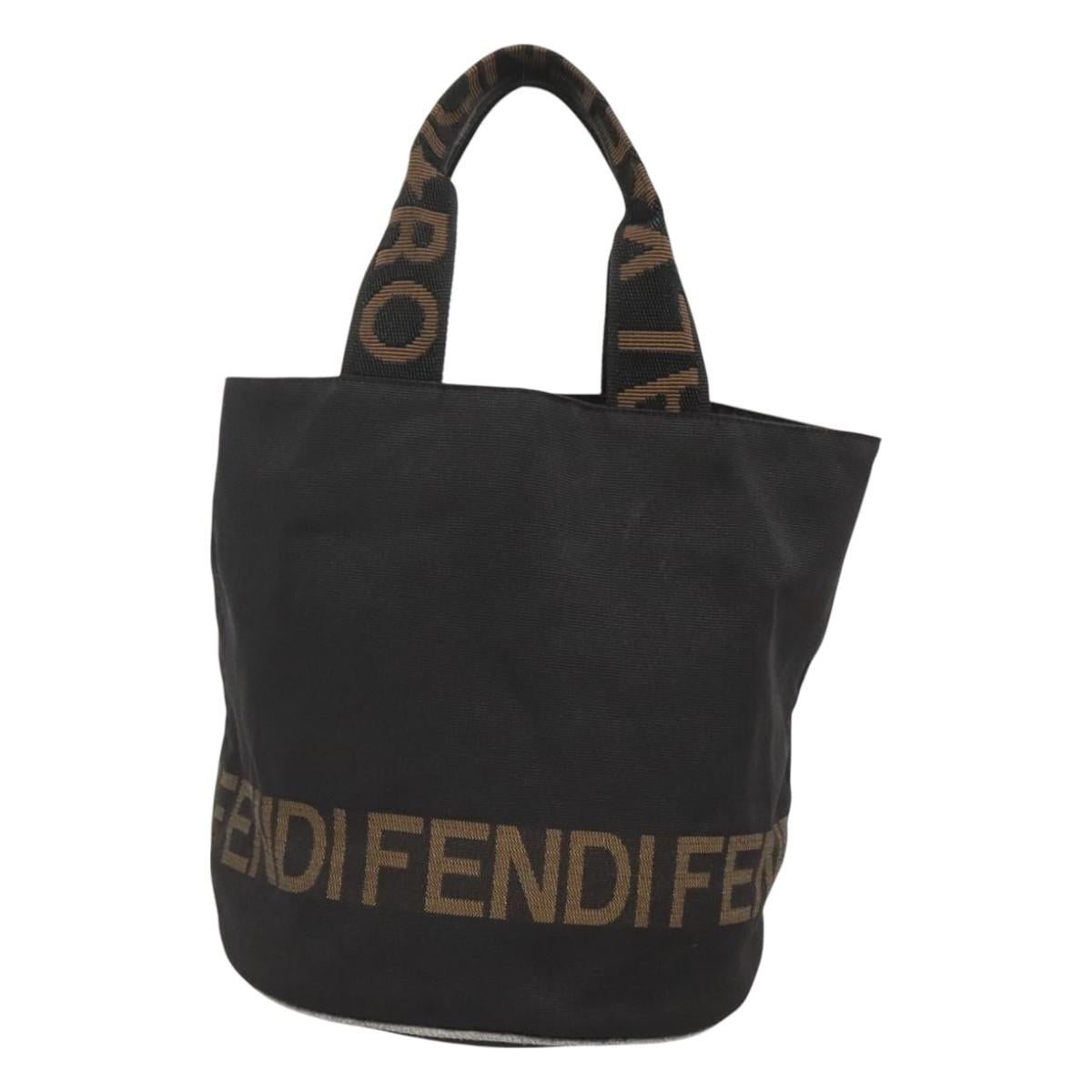 FENDI Hand Bag Nylon Black Brown Auth bs26891