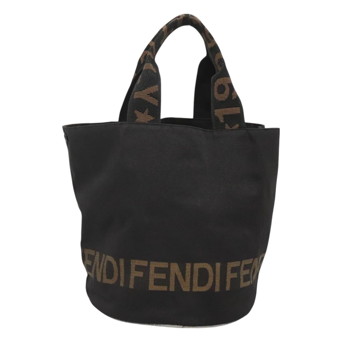 FENDI Hand Bag Nylon Black Brown Auth bs26891