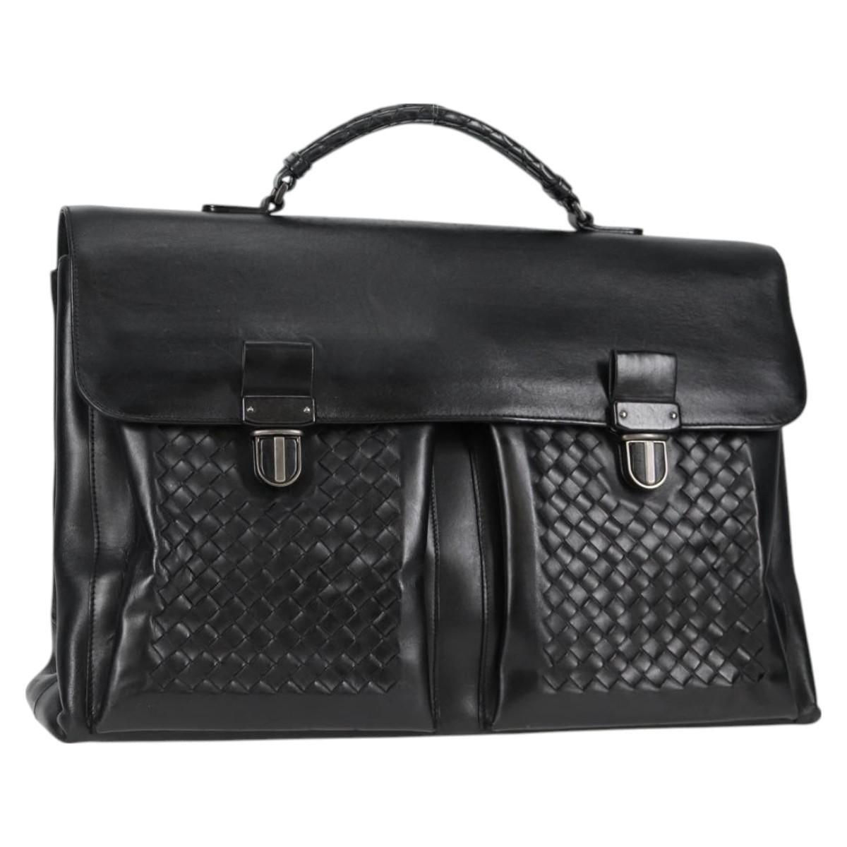 BOTTEGA VENETA INTRECCIATO Business Bag Leather Black 155172 Auth bs26896