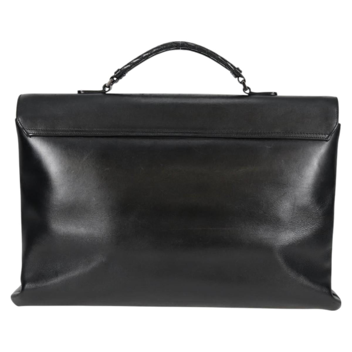 BOTTEGA VENETA INTRECCIATO Business Bag Leather Black 155172 Auth bs26896