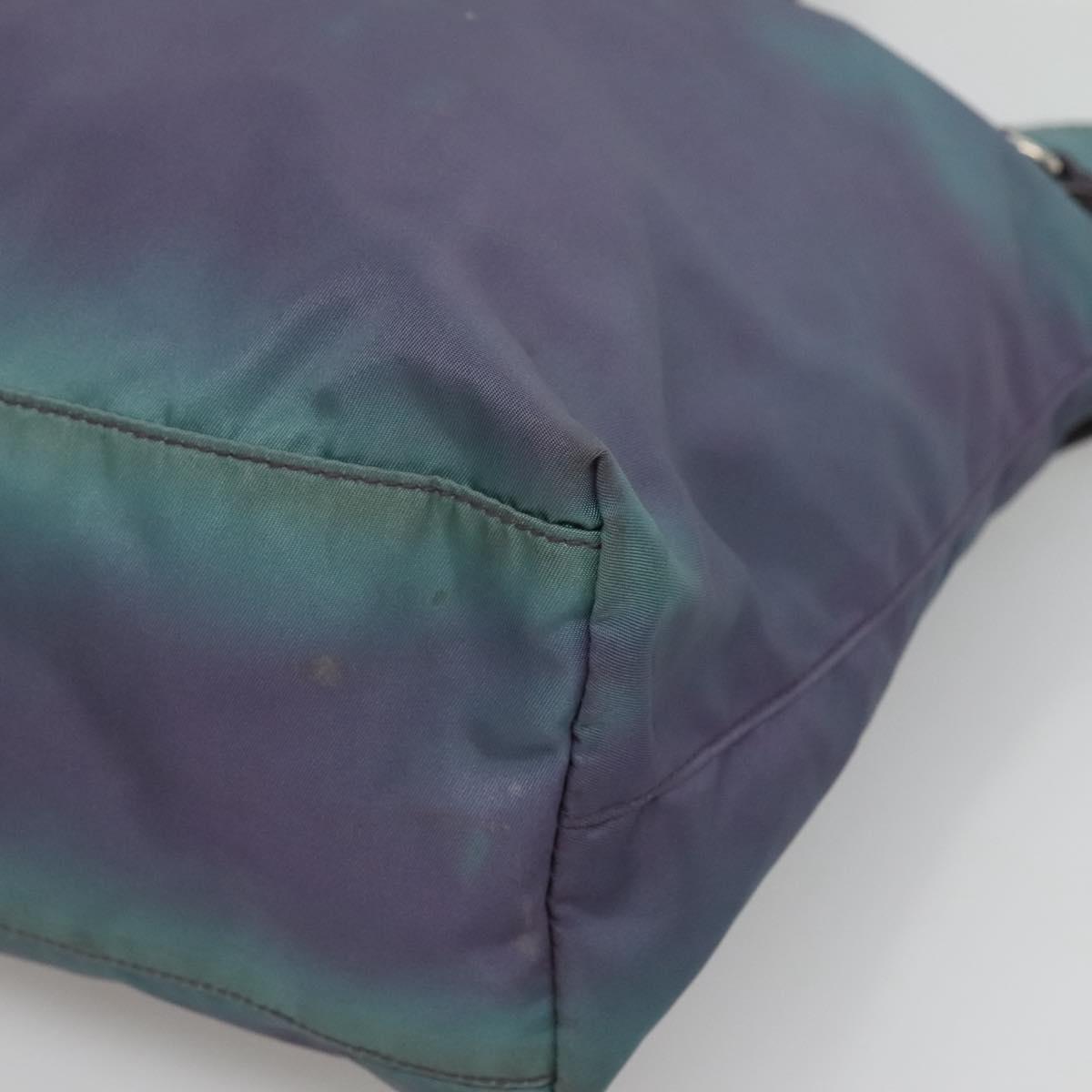 PRADA Tote Bag Nylon Turquoise Blue Silver Auth bs26897