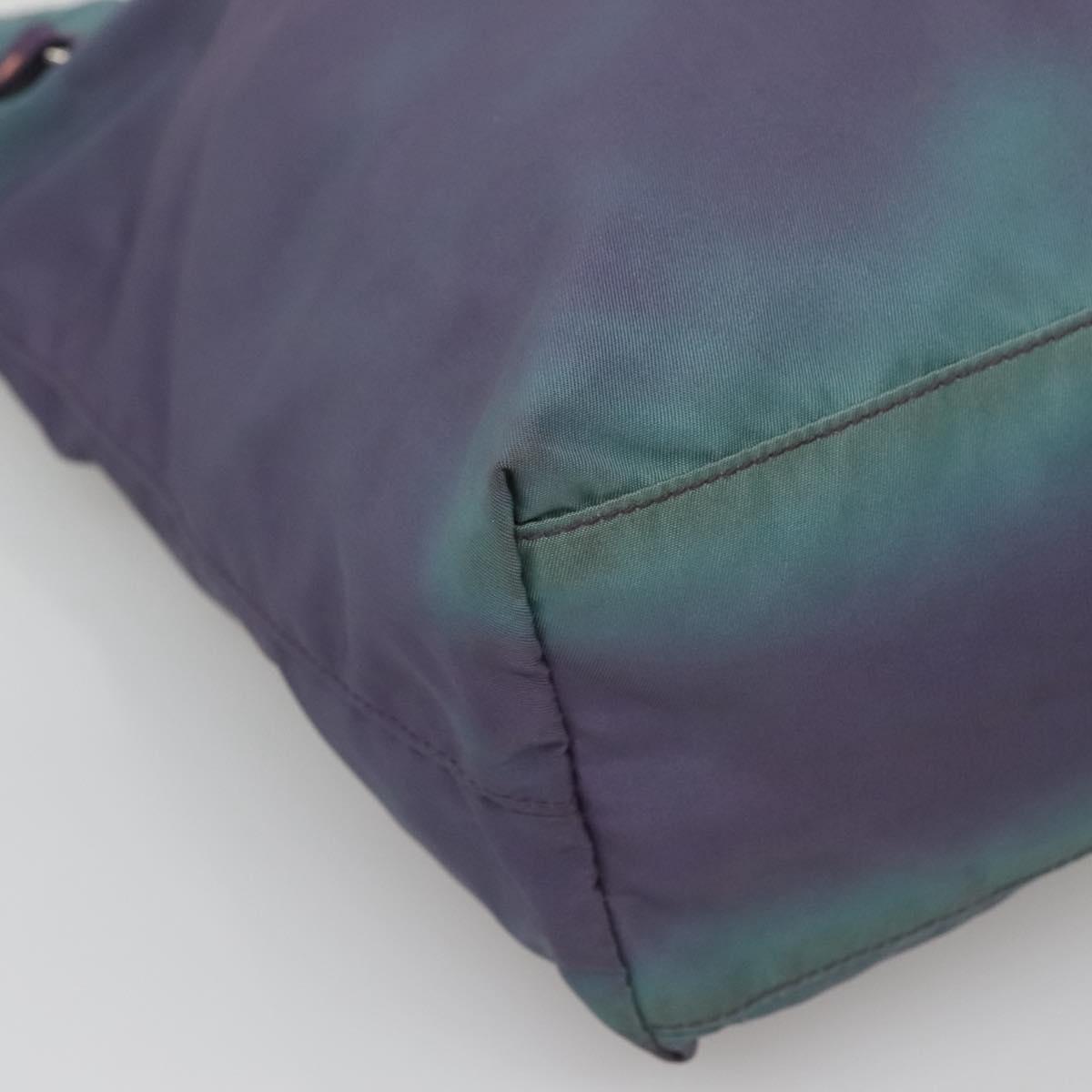 PRADA Tote Bag Nylon Turquoise Blue Silver Auth bs26897