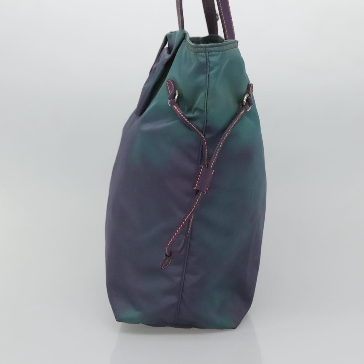 PRADA Tote Bag Nylon Turquoise Blue Silver Auth bs26897