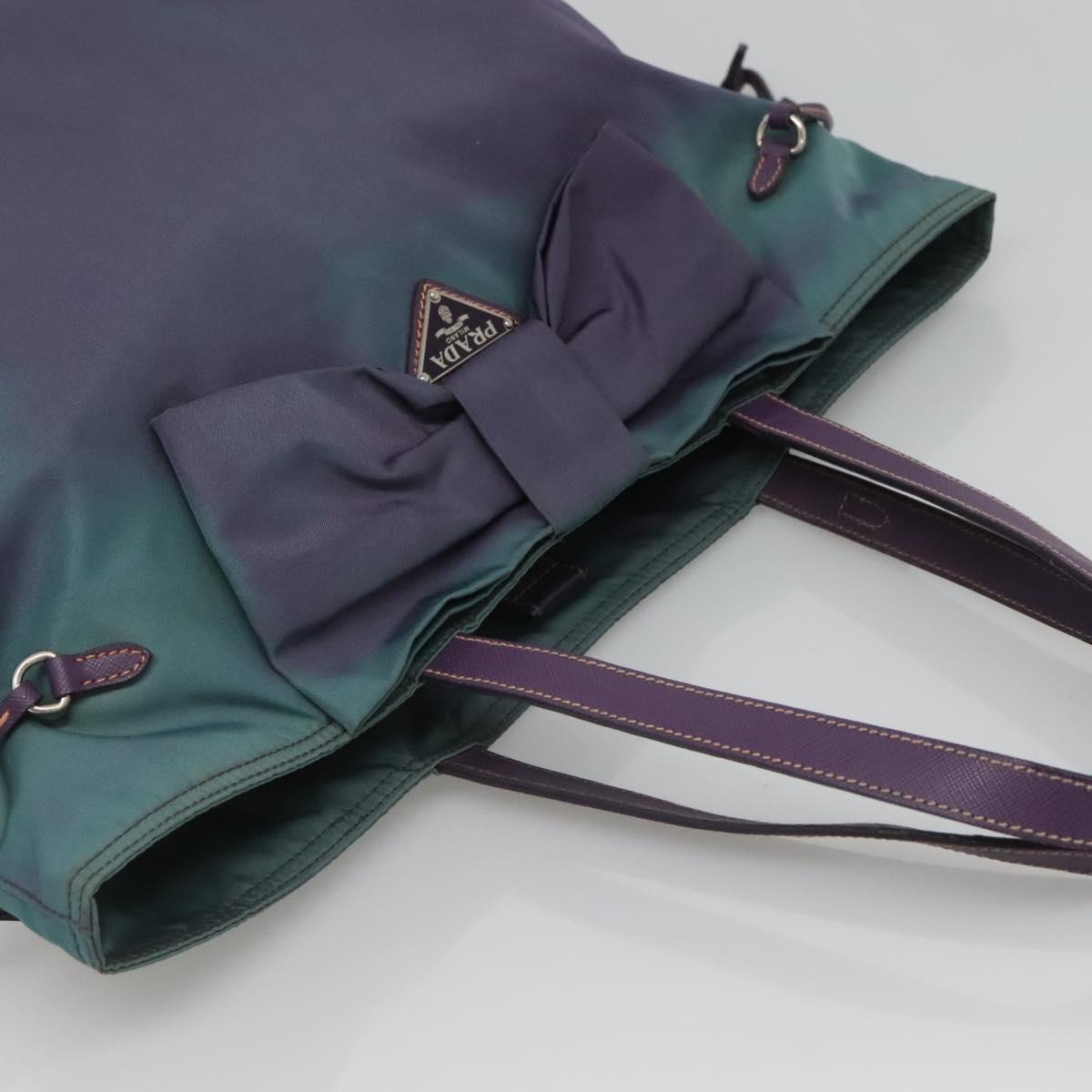 PRADA Tote Bag Nylon Turquoise Blue Silver Auth bs26897