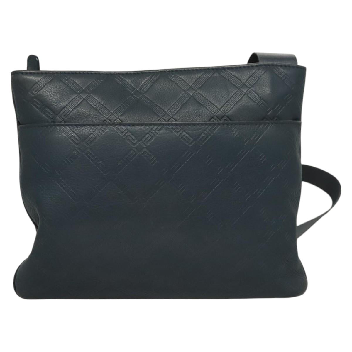 VERSACE Shoulder Bag Leather Blue Auth bs26901