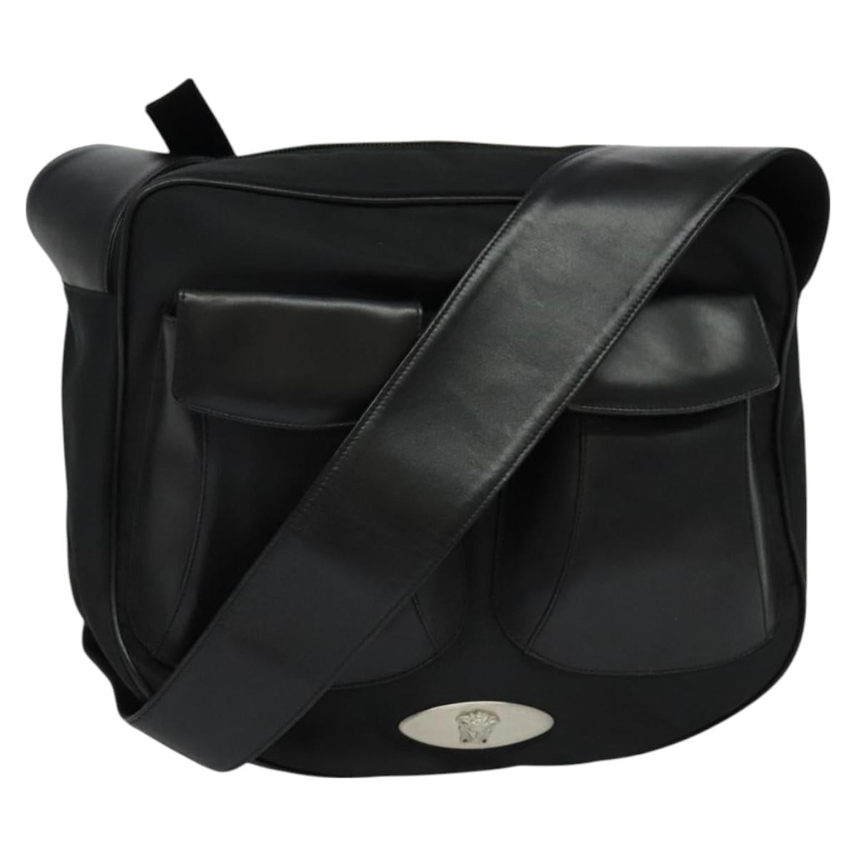 Gianni Versace Shoulder Bag Leather Black Silver Auth bs26903