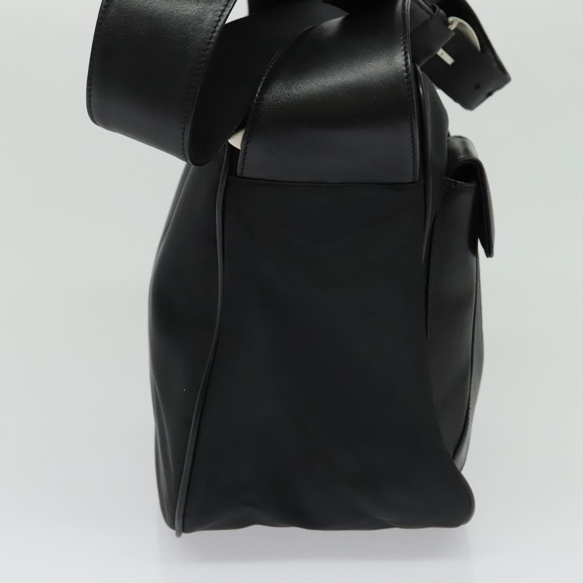 Gianni Versace Shoulder Bag Leather Black Silver Auth bs26903