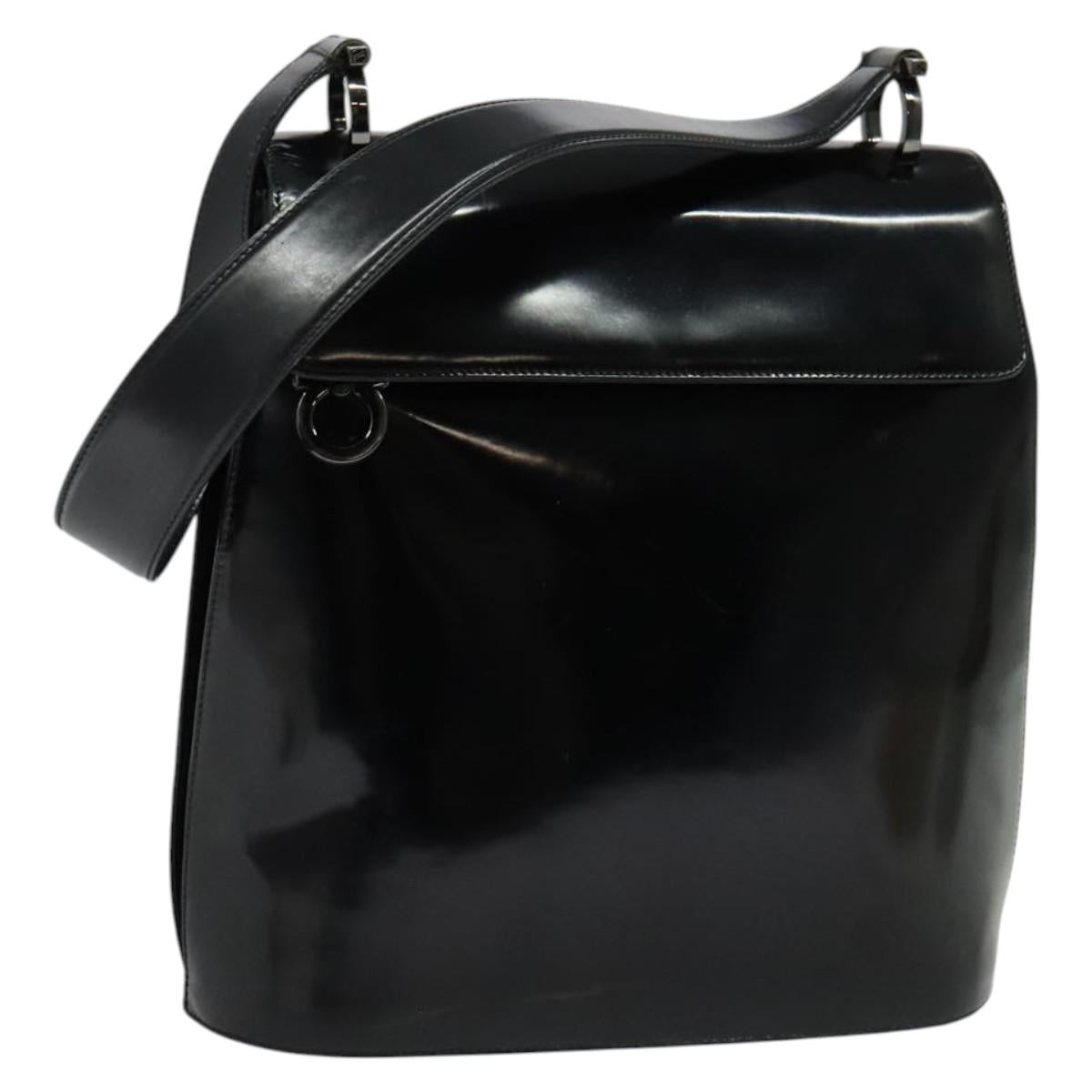 Salvatore Ferragamo Gancini Shoulder Bag Enamel Black Auth bs26907