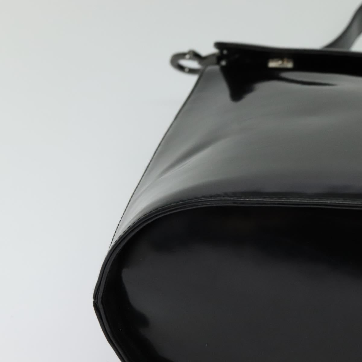 Salvatore Ferragamo Gancini Shoulder Bag Enamel Black Auth bs26907