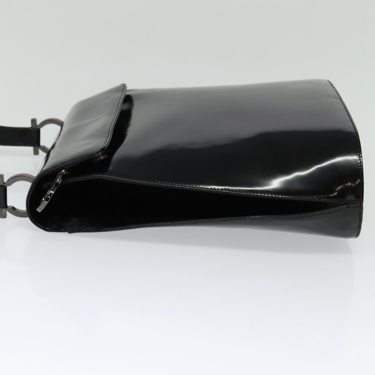 Salvatore Ferragamo Gancini Shoulder Bag Enamel Black Auth bs26907