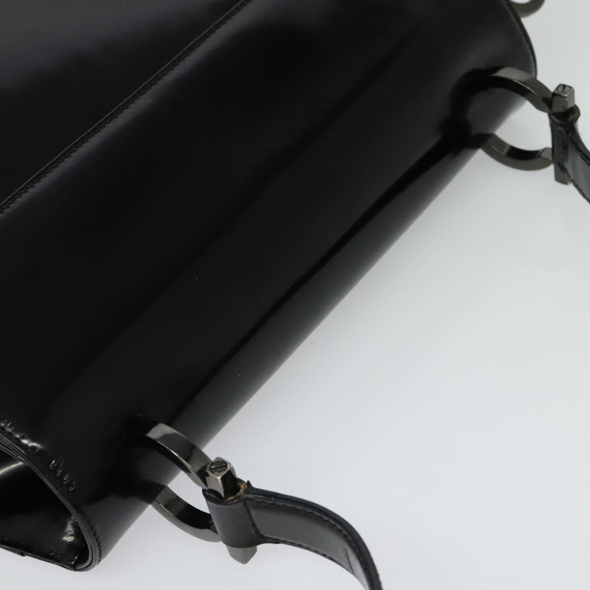 Salvatore Ferragamo Gancini Shoulder Bag Enamel Black Auth bs26907