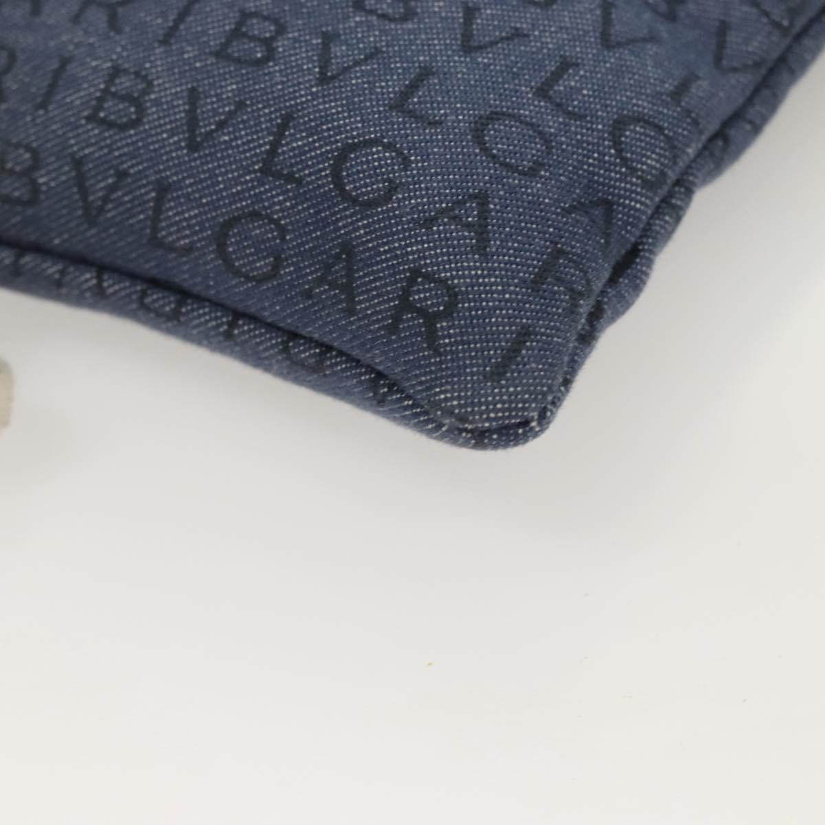 BVLGARI Logo Mania Shoulder Bag Canvas Blue Silver Auth bs26910