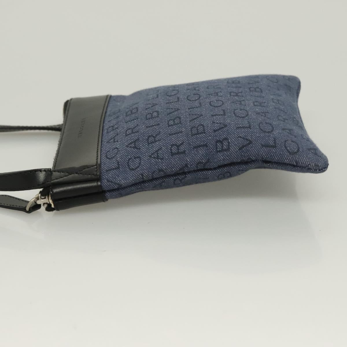 BVLGARI Logo Mania Shoulder Bag Canvas Blue Silver Auth bs26910