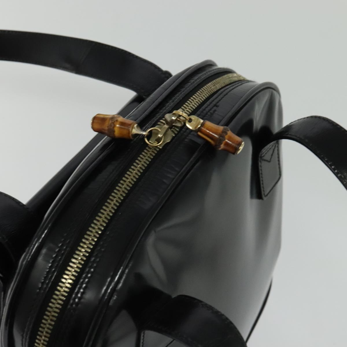GUCCI Bamboo Shoulder Bag Enamel Black Gold Auth bs26920