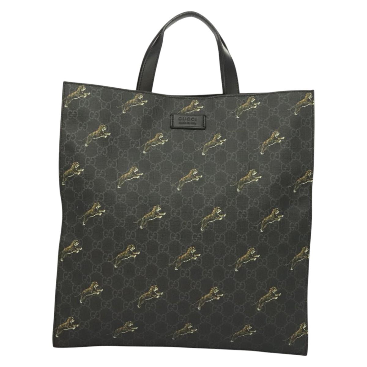 GUCCI GG Supreme Tote Bag PVC Black Silver 495559 Auth bs26924