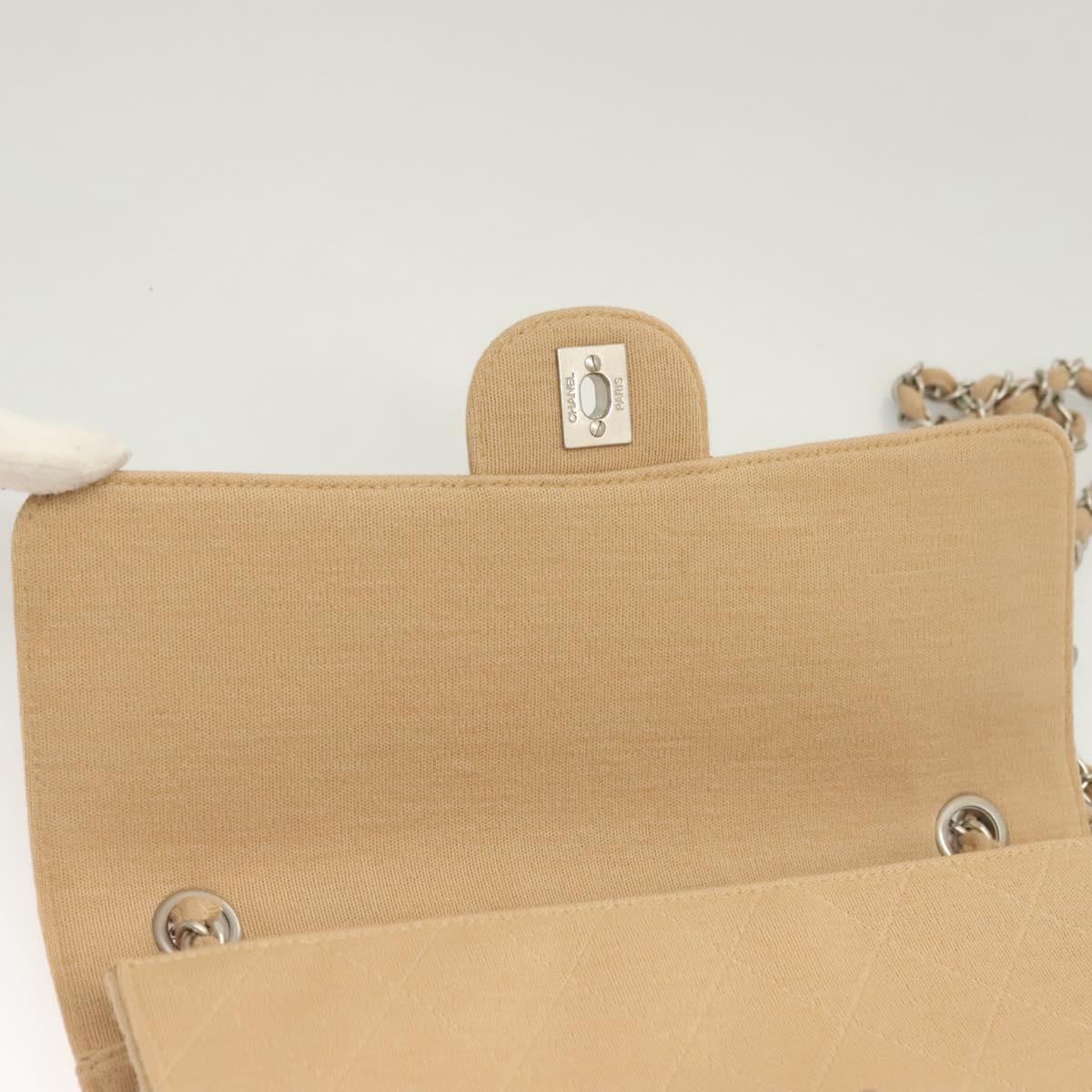 CHANEL Matelasse Chain Shoulder Bag Cotton Beige Silver CC Auth bs26927
