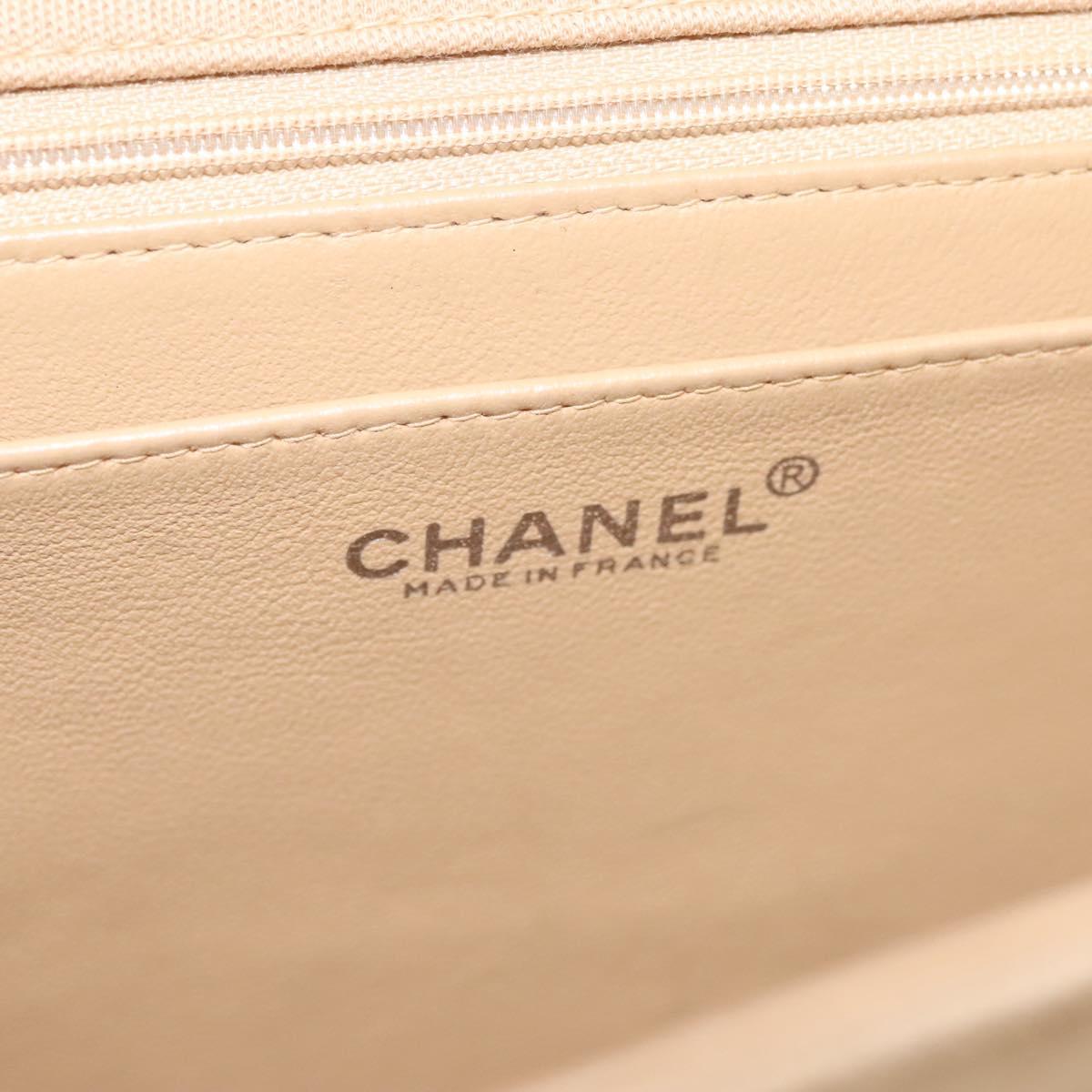 CHANEL Matelasse Chain Shoulder Bag Cotton Beige Silver CC Auth bs26927