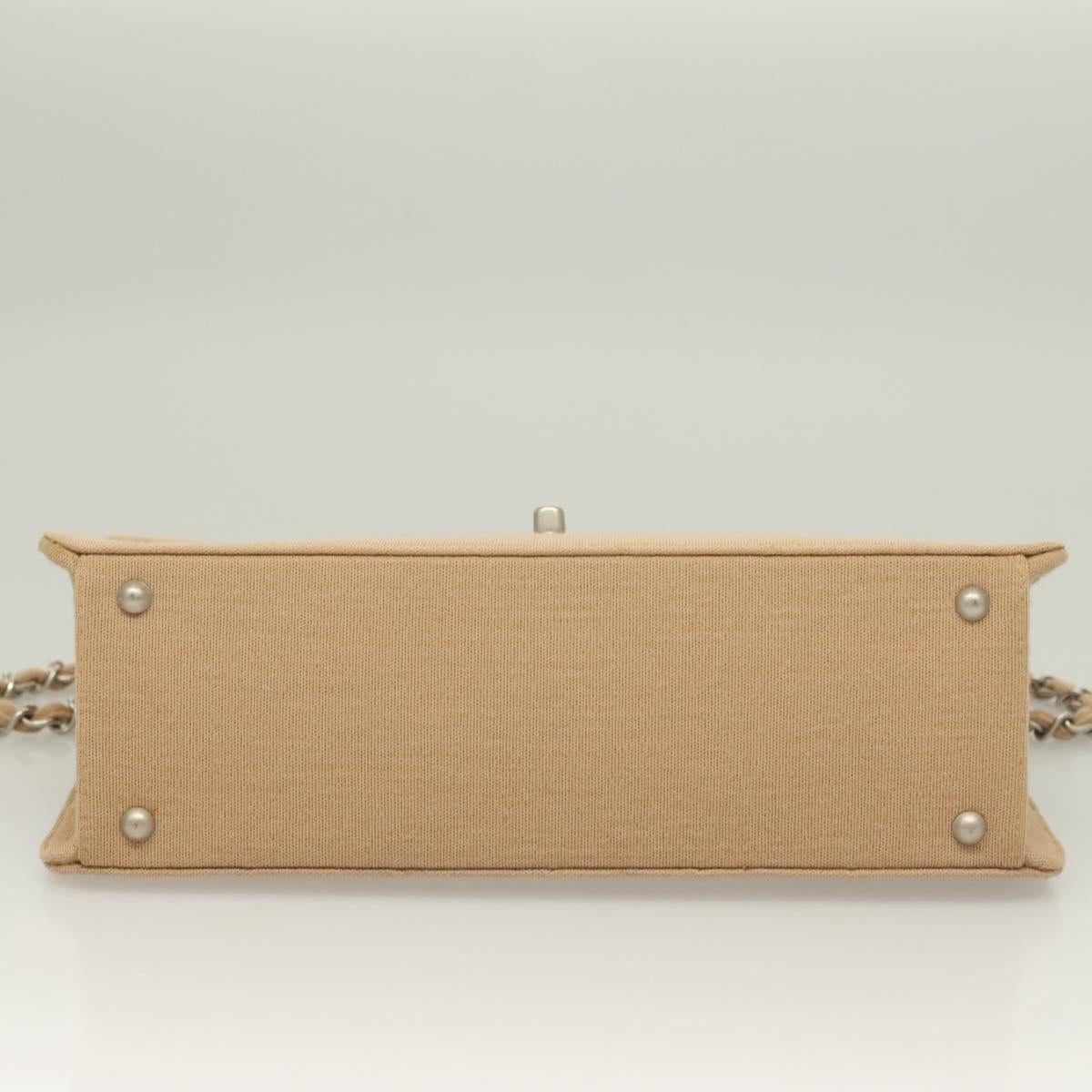 CHANEL Matelasse Chain Shoulder Bag Cotton Beige Silver CC Auth bs26927