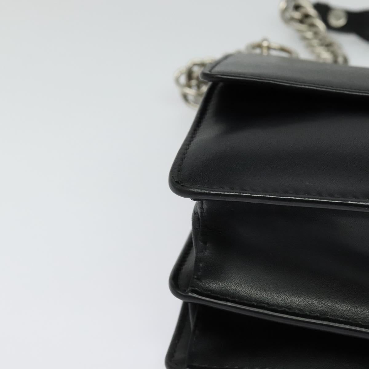 FENDI Canai Chain Shoulder Bag Leather Black Silver Auth bs26937
