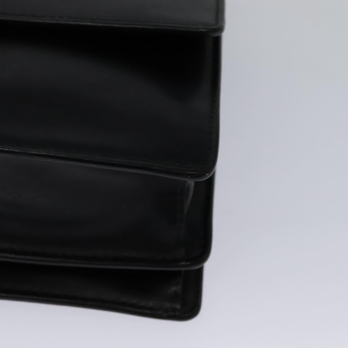 FENDI Canai Chain Shoulder Bag Leather Black Silver Auth bs26937