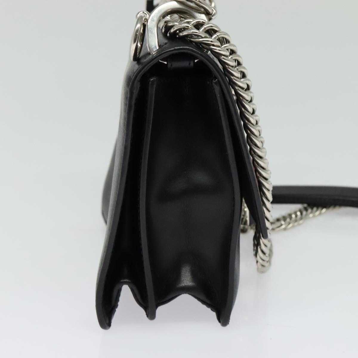 FENDI Canai Chain Shoulder Bag Leather Black Silver Auth bs26937