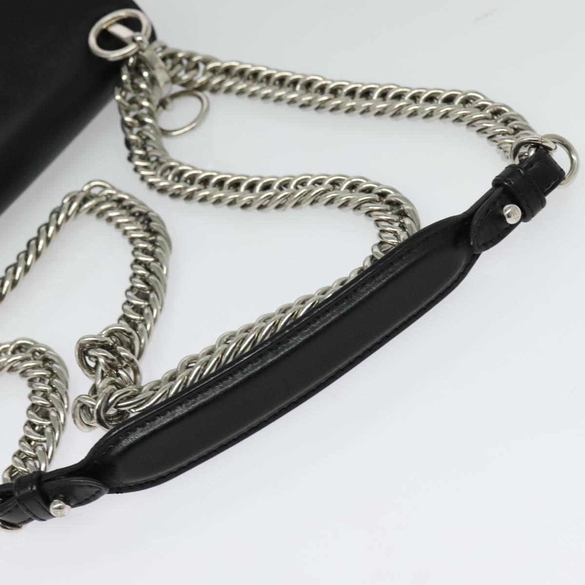 FENDI Canai Chain Shoulder Bag Leather Black Silver Auth bs26937