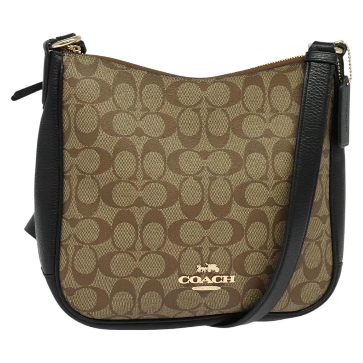 Coach Signature Shoulder Bag PVC Beige Gold Auth bs26966