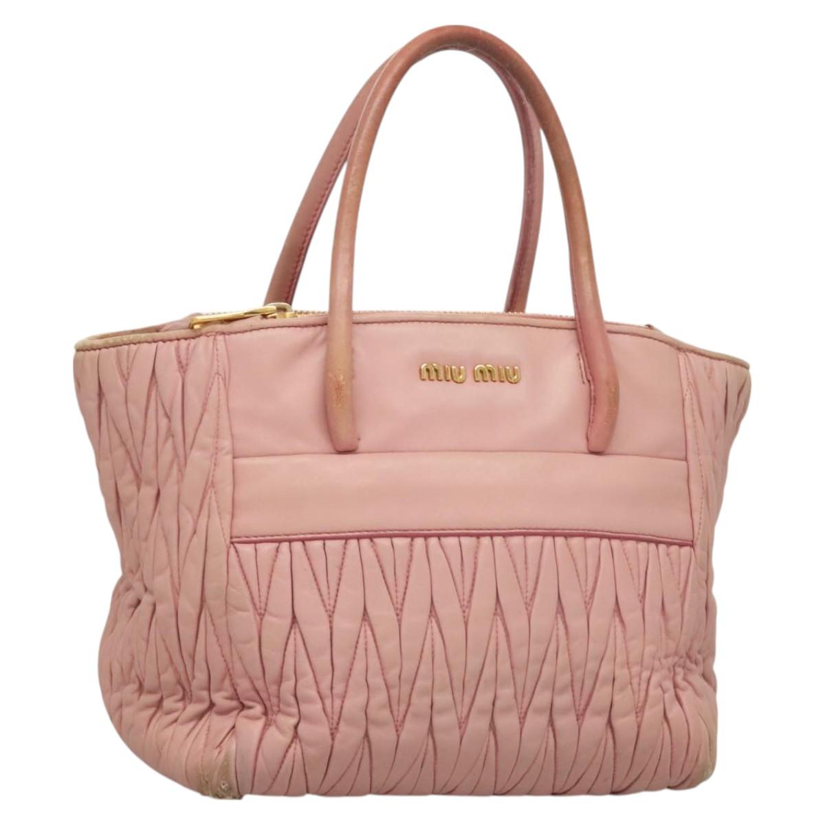Miu Miu Matelasse Hand Bag Leather Pink Gold Auth bs26980