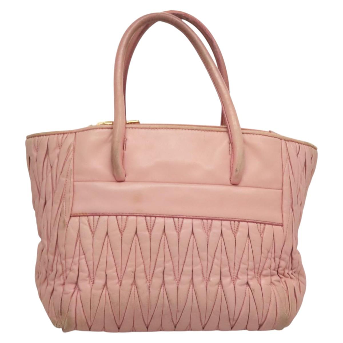 Miu Miu Matelasse Hand Bag Leather Pink Gold Auth bs26980