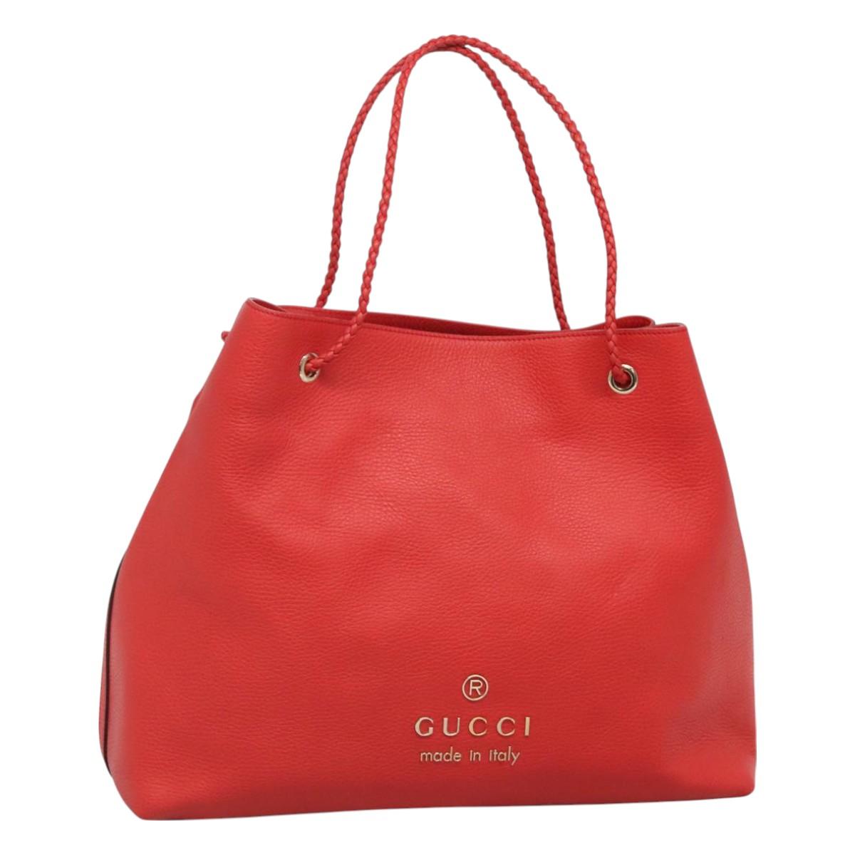 GUCCI Tote Bag Leather Outlet Red Gold 380118 Auth bs26981