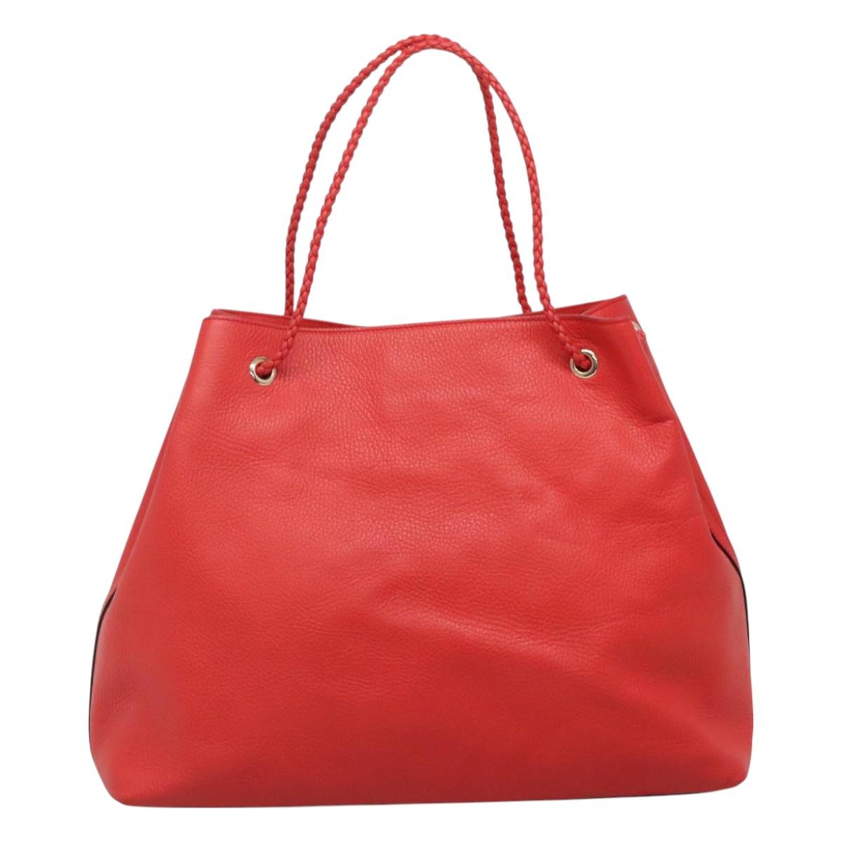 GUCCI Tote Bag Leather Outlet Red Gold 380118 Auth bs26981