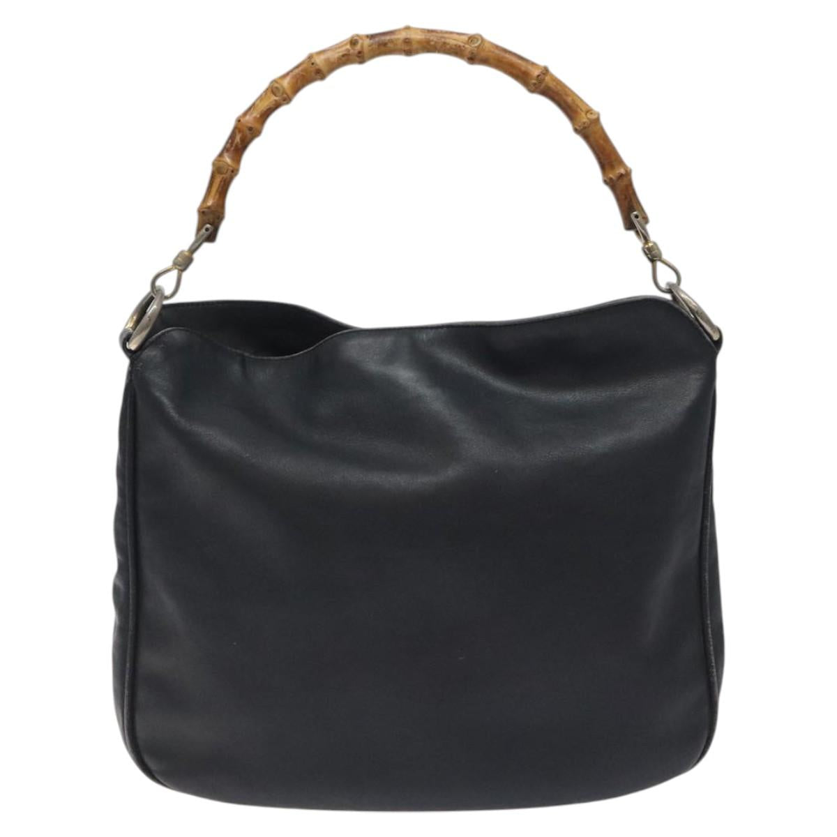 GUCCI Bamboo Shoulder Bag Leather Black Gold 001 1781 1638 Auth bs26983