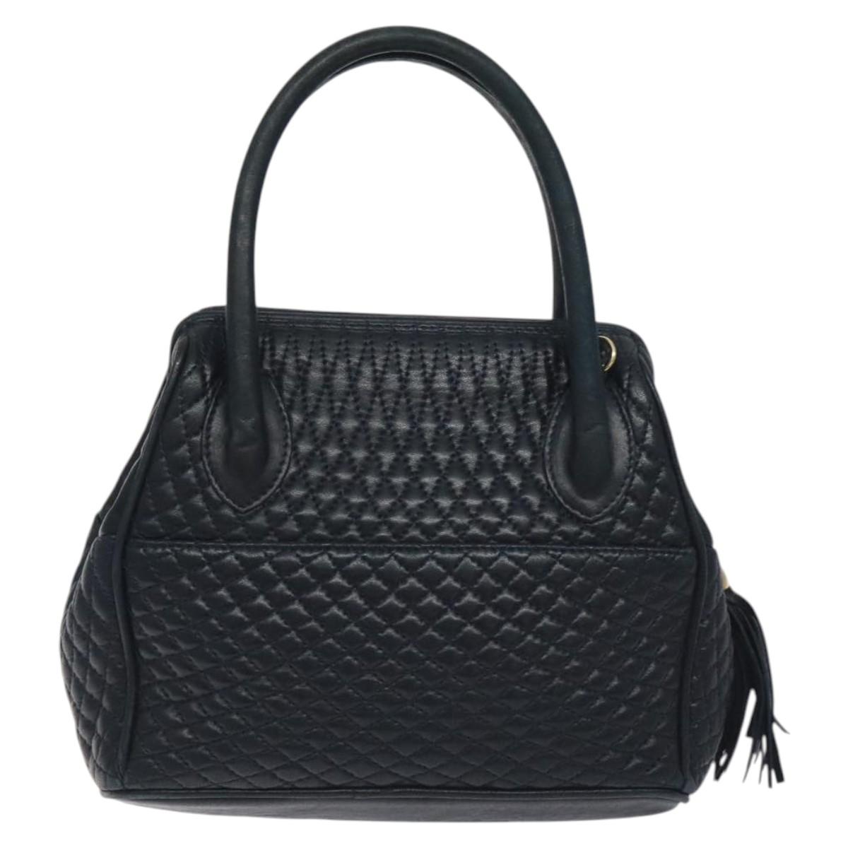 BALLY Hand Bag Leather Navy Gold Auth bs26990
