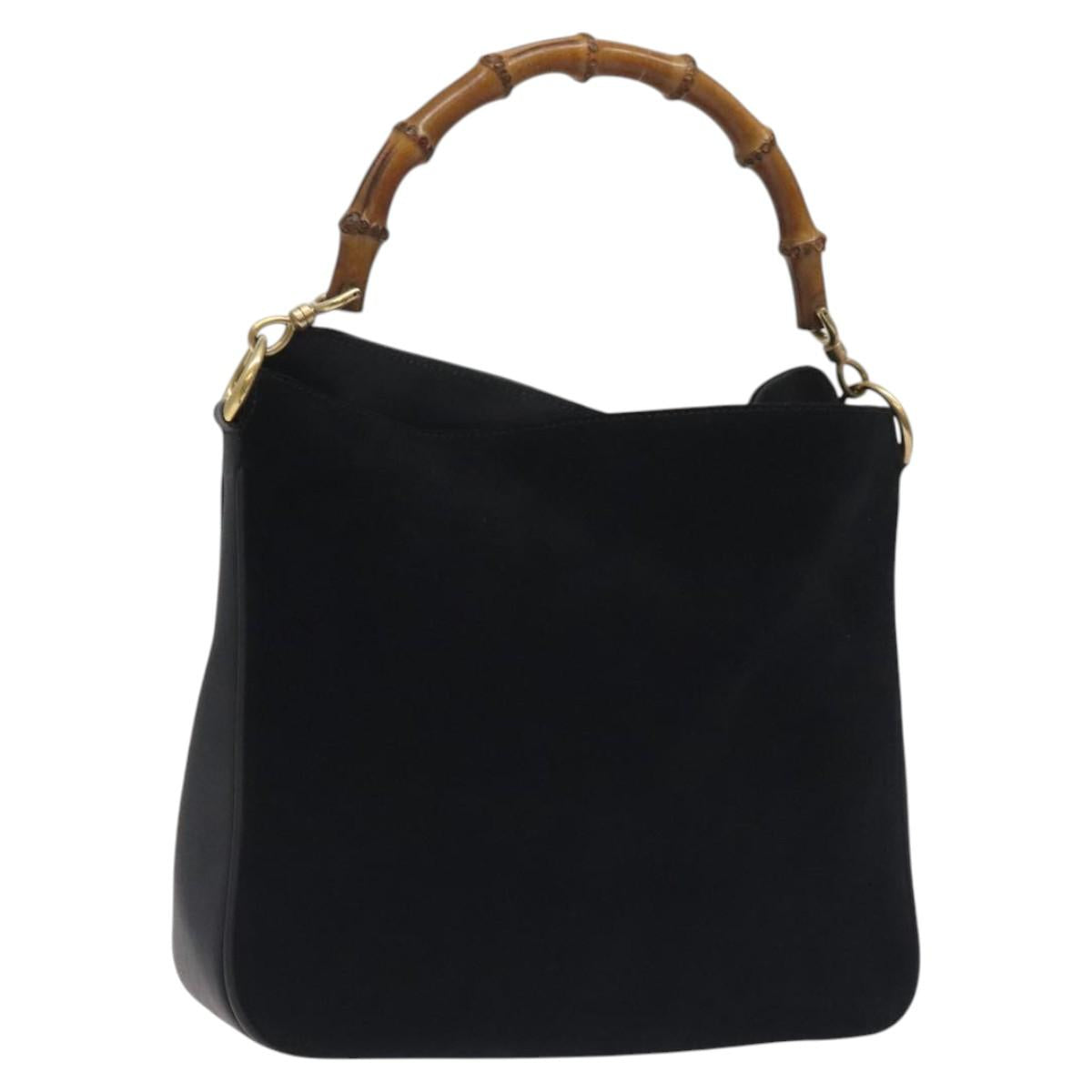 GUCCI Bamboo Hand Bag Suede Leather Black Gold 001 3444 1638 Auth bs27007