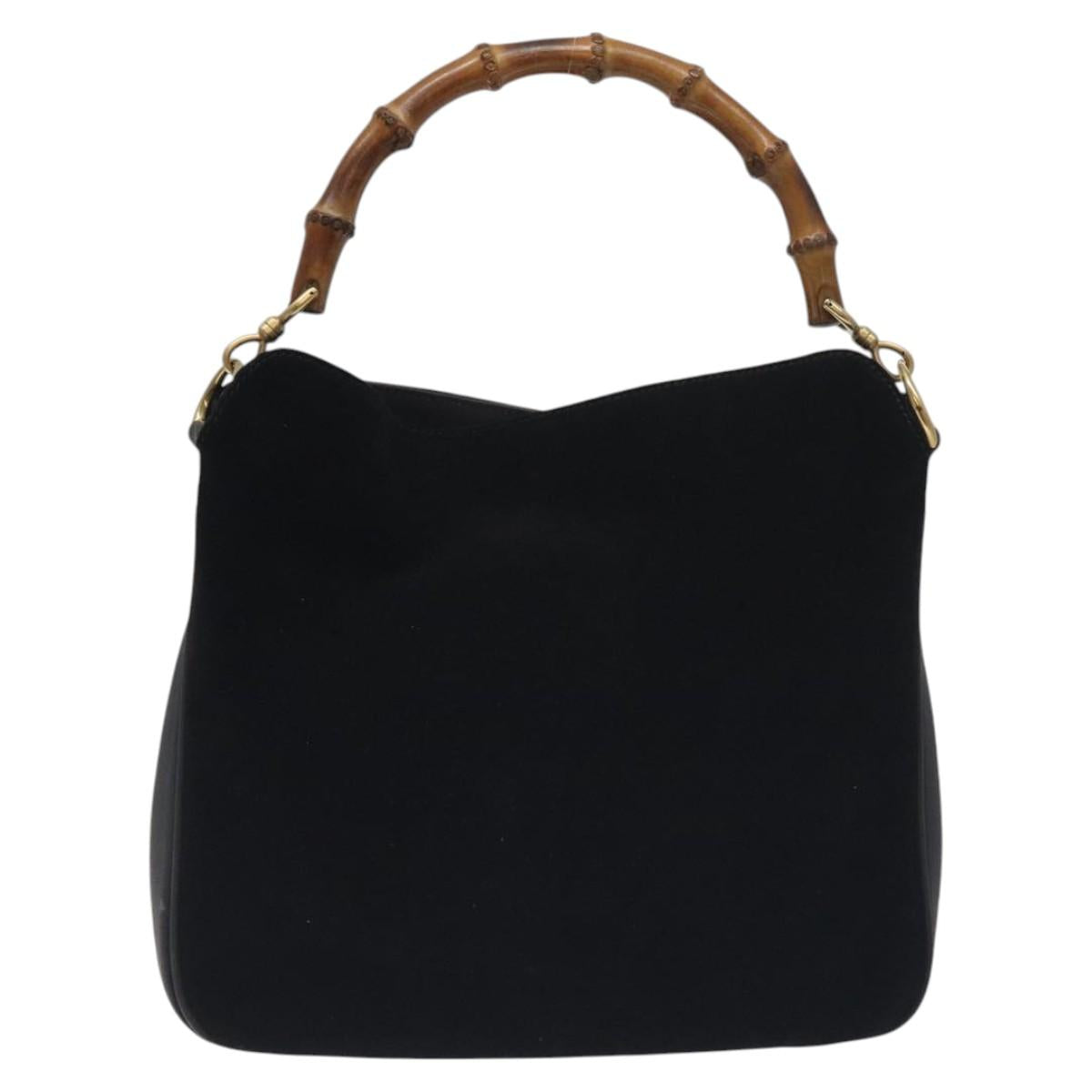 GUCCI Bamboo Hand Bag Suede Leather Black Gold 001 3444 1638 Auth bs27007
